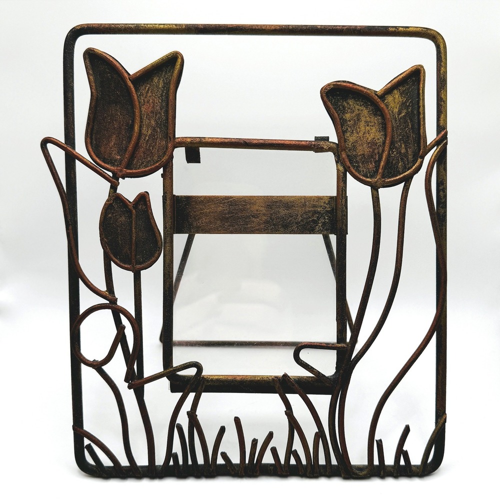 Metal Tulip Picture Frame Floral Tulip Rustic Folk Art Tabletop Photo Holder